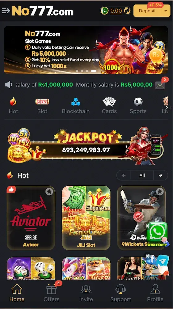 No777 Game home screen showing main dashboard, features, and user interface for Pakistan users