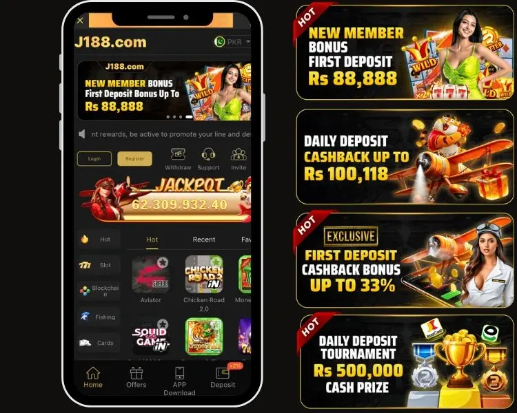 J188 Game New Member Bonus Daily Cashback Tournament Prize Pakistan