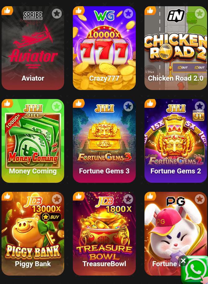 K6 Game casino games grid showing Aviator, Crazy777, Chicken Road 2.0, Money Coming, Fortune Gems 3, Fortune Gems 2, Piggy Bank, Treasure Bowl, and Fortune Rabbit games from SPRIBE, WG, JILI, JDB, and PG providers.
