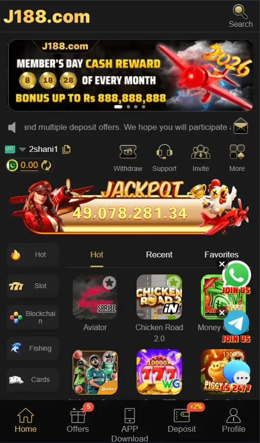 J188 Game APK Interface Slots Aviator Fishing Card Games Pakistan