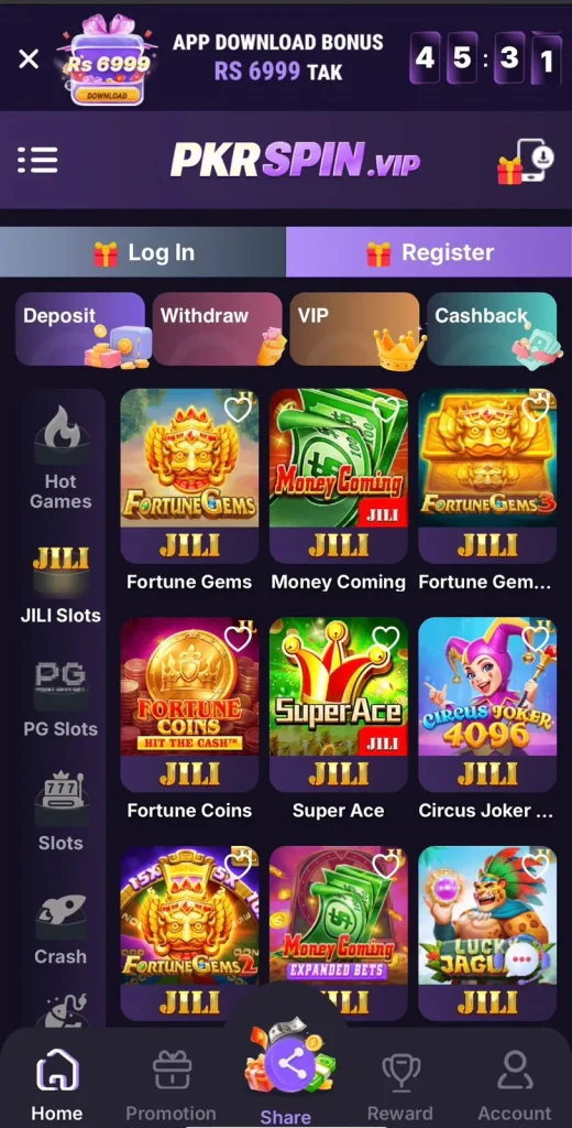 JILI Games screenshot showing game interface and features on Android
