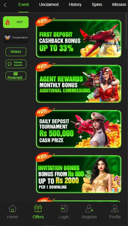 BET877.com offers page showing hot promotions including First Deposit Cashback Bonus up to 33%, Agent Rewards Monthly Bonus, Daily Deposit Tournament Rs 500000 Cash Prize, and Invitation Bonus from Rs 600 to Rs 2000 per downline`