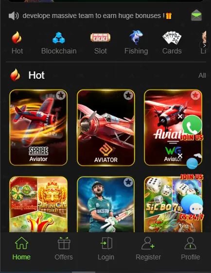 788win Game App Homepage Showing Hot Games Including Aviator Slot Fishing and Cards Categories in 2026