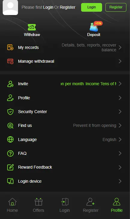788win Game Profile Page Showing Withdraw Deposit My Records Manage Withdrawal Invite Security Center and FAQ Options in 2026