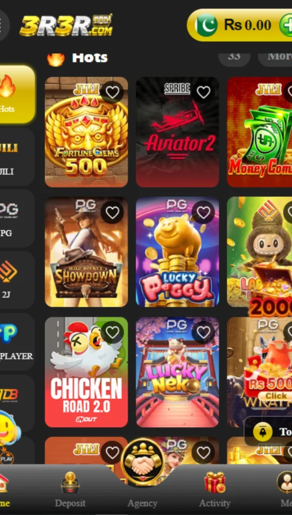 3R3R Game app home screen hot games lobby Android Pakistan