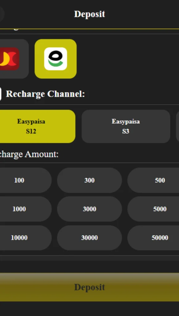 3R3R Game deposit screen EasyPaisa recharge options Pakistan