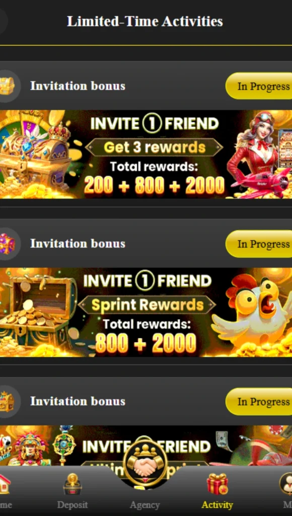 3R3R Game invitation bonus limited time activities screen