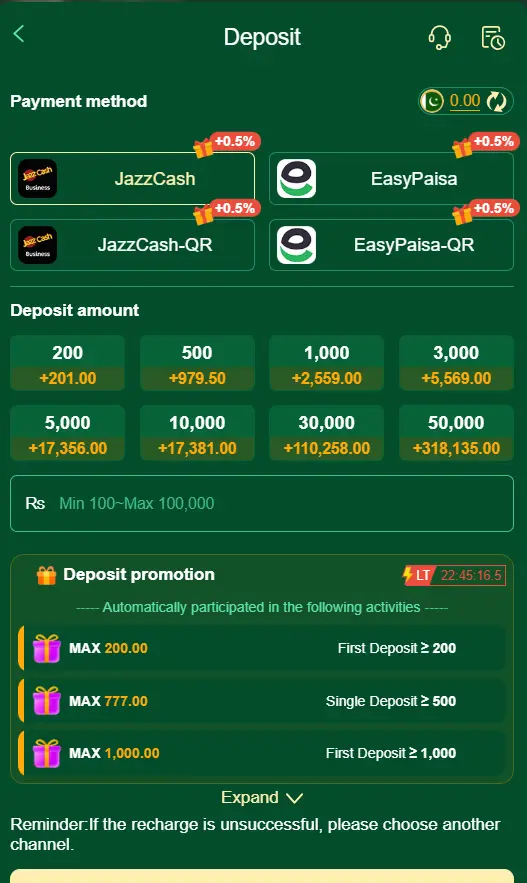 QZ786 Game deposit options JazzCash EasyPaisa QR payment methods Pakistan