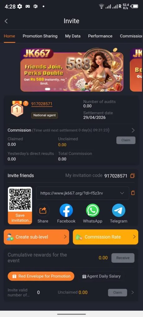 JK667 Game Home Screen with Aviator Money Coming and Other Popular Games