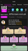 "K6 Game referral and agent tutorial page showing QR code, social sharing options, commission details, and agent earning statistics with APKcrown.com.pk watermark.