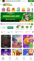 JZ777.com mobile app download page showing casino games and Google Play button
