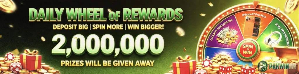 Pakwin88 Game Daily Wheel of Rewards banner with 2 million prize giveaway including iPhone 17 Pro Max