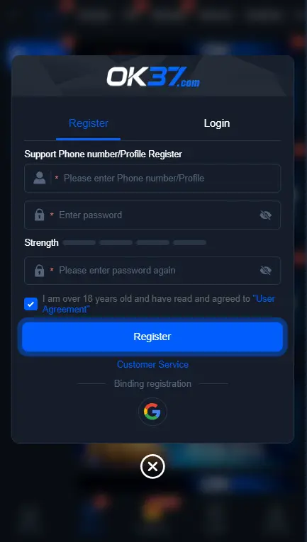 OK37 Game register account Pakistan phone number